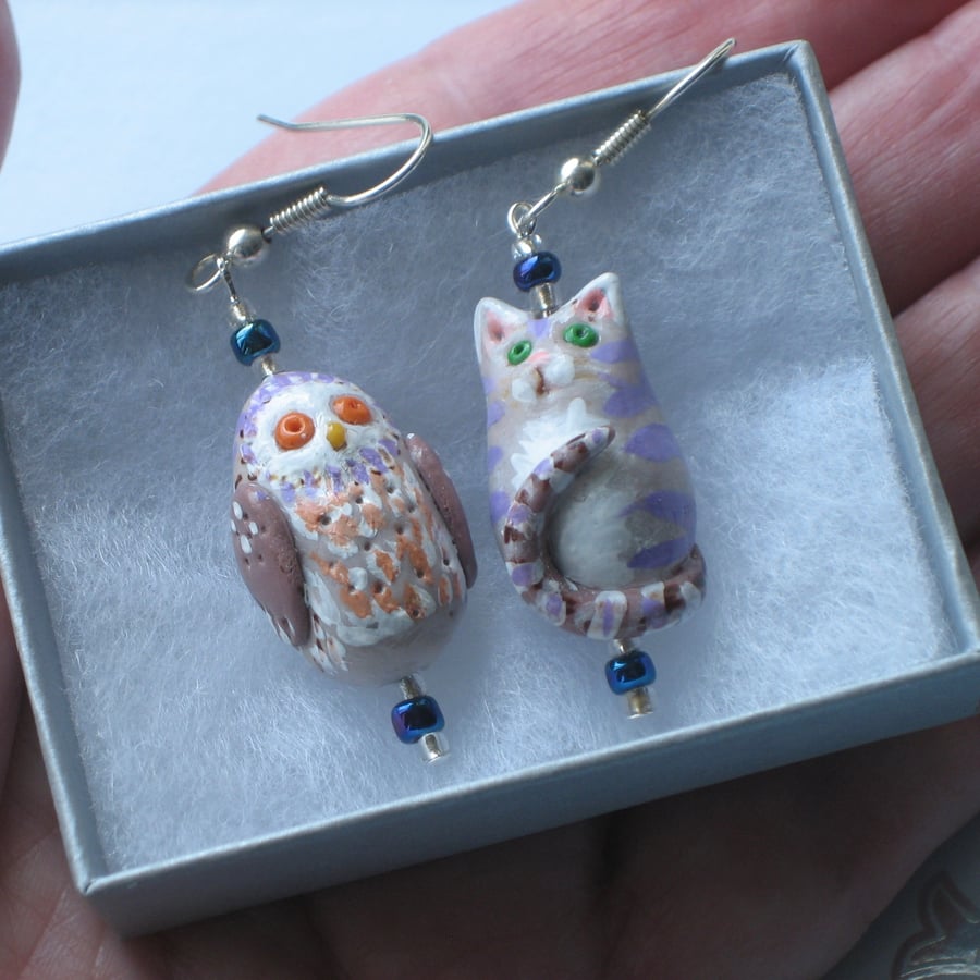 Handmade Earrings, The Owl and the Pussycat