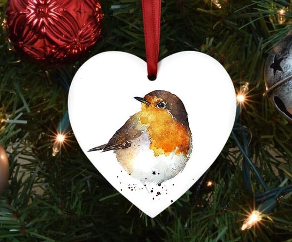 Robin Heart Tree Decoration.Robin Xmas Tree Decoration,Robin Christmas Tree Orna