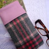 SALE Tweed and soft pale pink leather Glasses case .