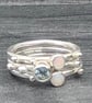 Aquamarine Opal silver stack ring, Opal stack ring, raindrops stack ring, - Image 6