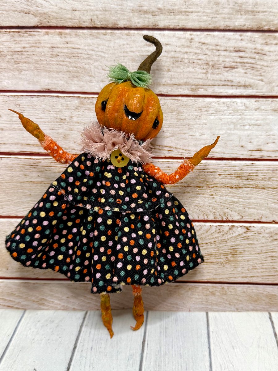 Orange Pumpkin Spun Cotton Doll