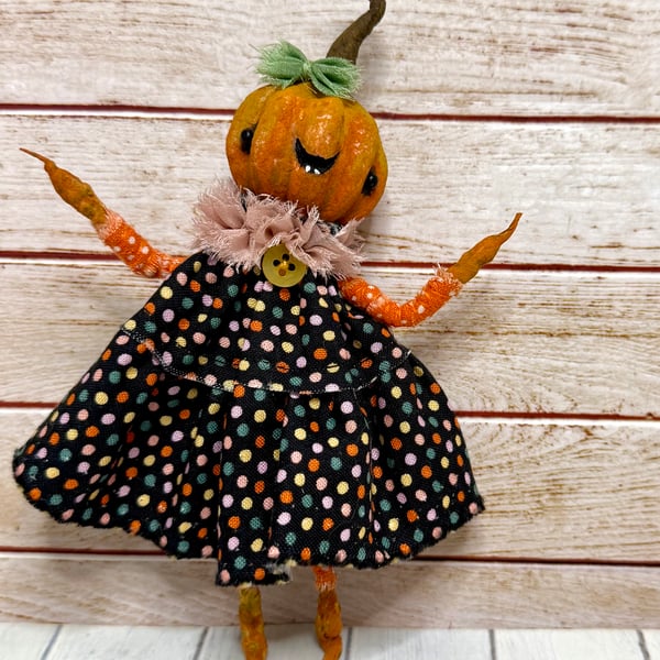 Orange Pumpkin Spun Cotton Doll
