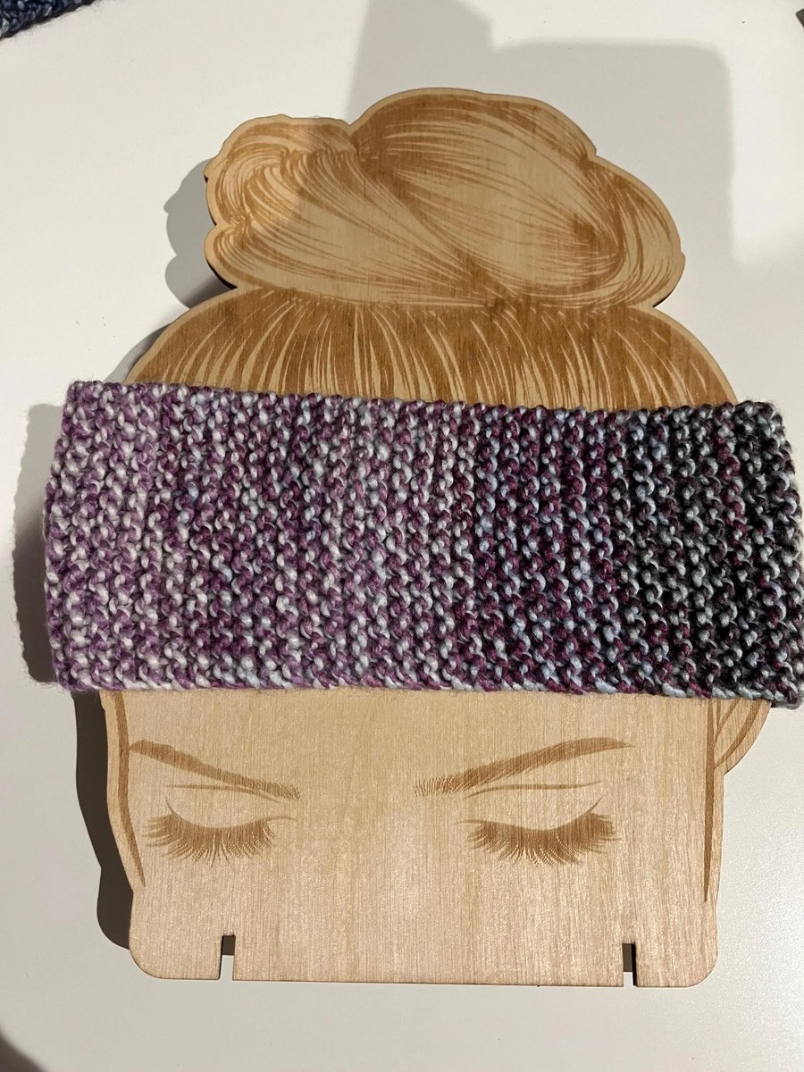 Head warmer Ear warmer Grey and Purple tones mix wool 50 cms around has stretch 