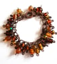 Amber and Copper Tone Cluster Bead Bracelet with Wire Spirals - Image 1