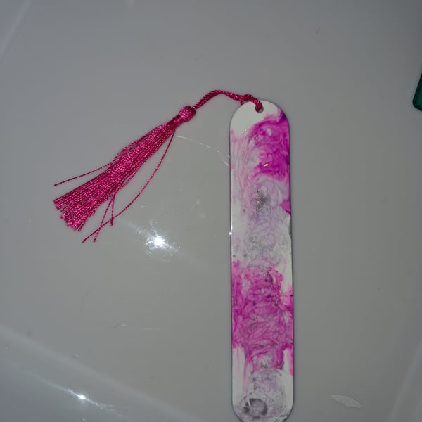 Handmade pink and white epoxy resin bookmark