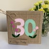 Handmade 30th Birthday Card. Keepsake Card. Textile Card.