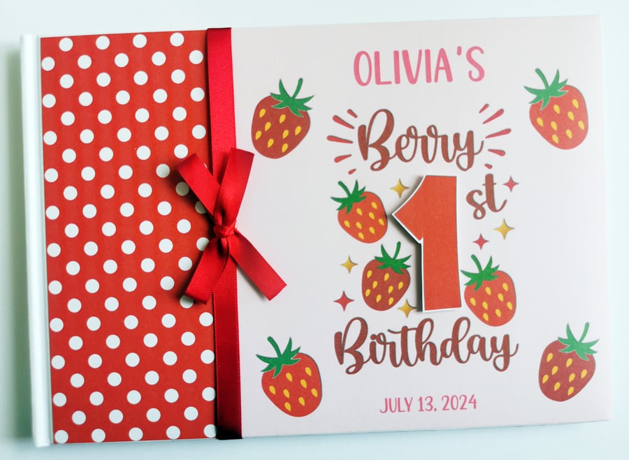 Strawberry Birthday Guest book, Berry 1st birthday guest book, gift