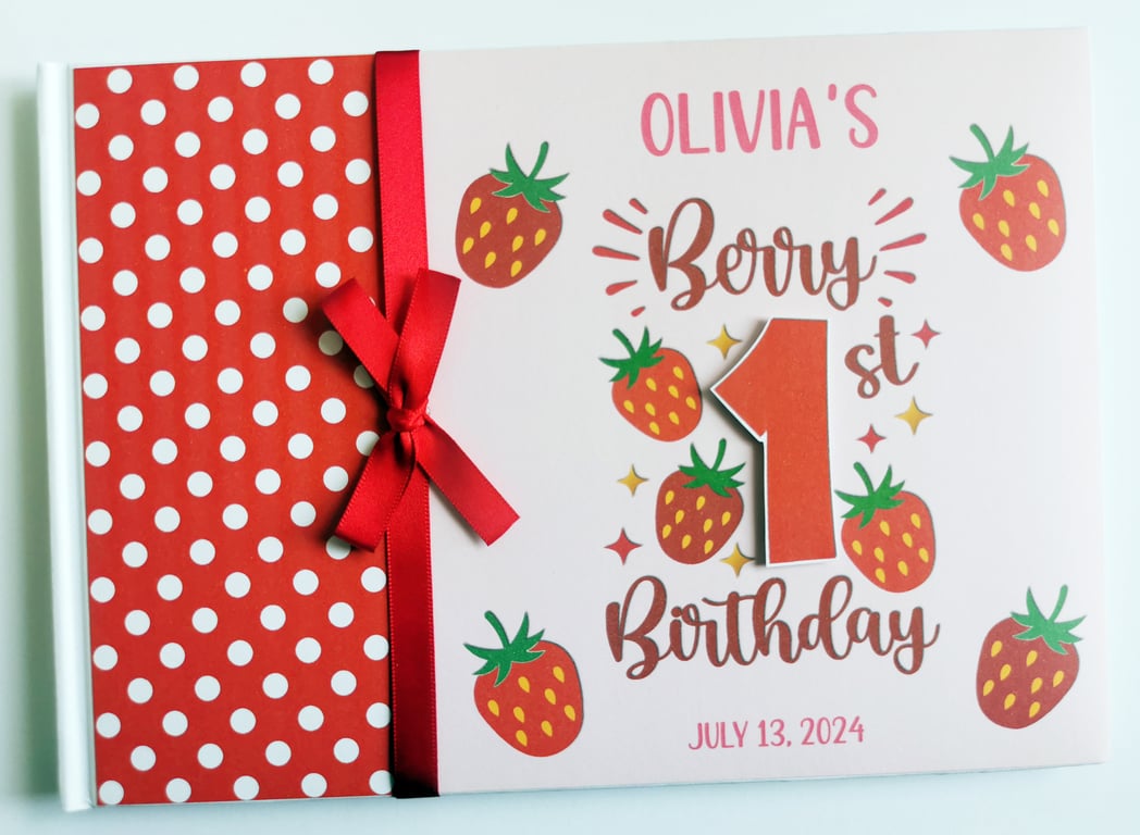 Strawberry Birthday Guest book, Berry 1st birthday guest book, gift