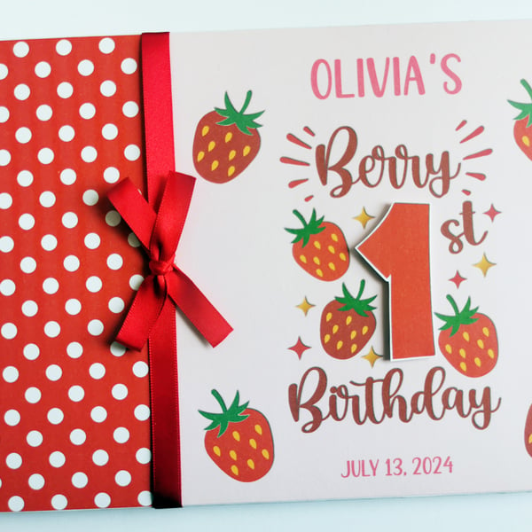 Strawberry Birthday Guest book, Berry 1st birthday guest book, gift