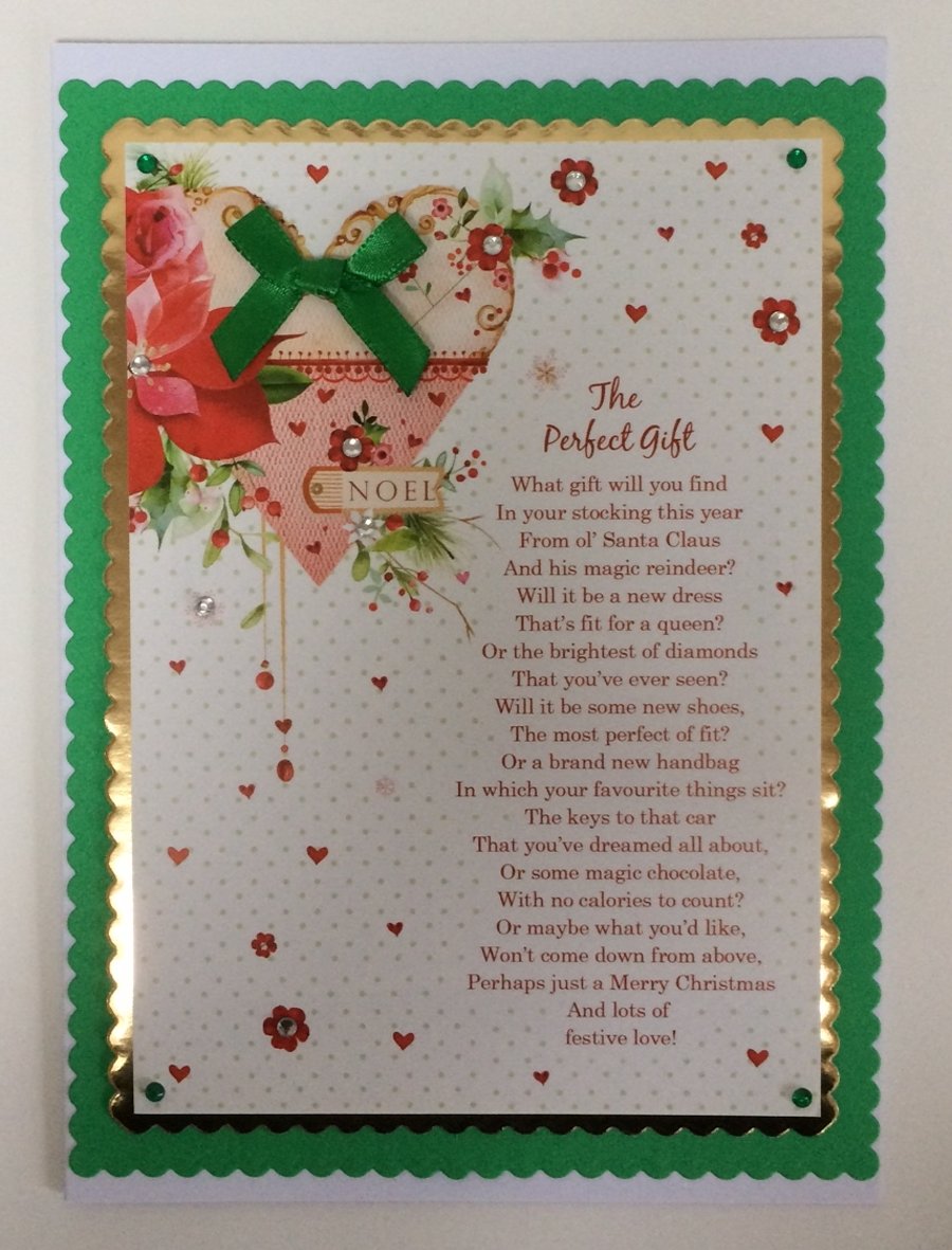 Handmade Christmas Card The Perfect Gift Christmas Poem Love Heart