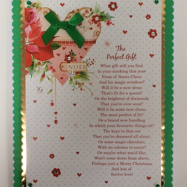 Handmade Christmas Card The Perfect Gift Christmas Poem Love Heart