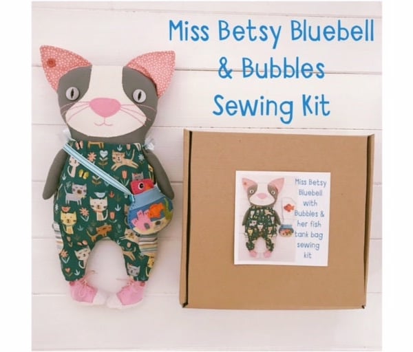 Craft Kit To Make Cloth Cat Doll 'Miss Betsy Bluebell' & her friend 'Bubbles'