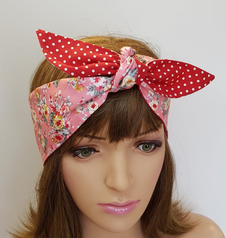 Swing pin up style headband self tie cotton hair scarf rockabilly head scarf