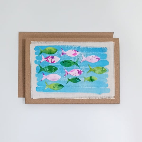 Batik Fabric Fish Blank Greetings Card 