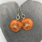 Orange aluminium circle tree earrings with silver ring 