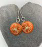 Orange aluminium circle tree earrings with silver ring  - Image 1