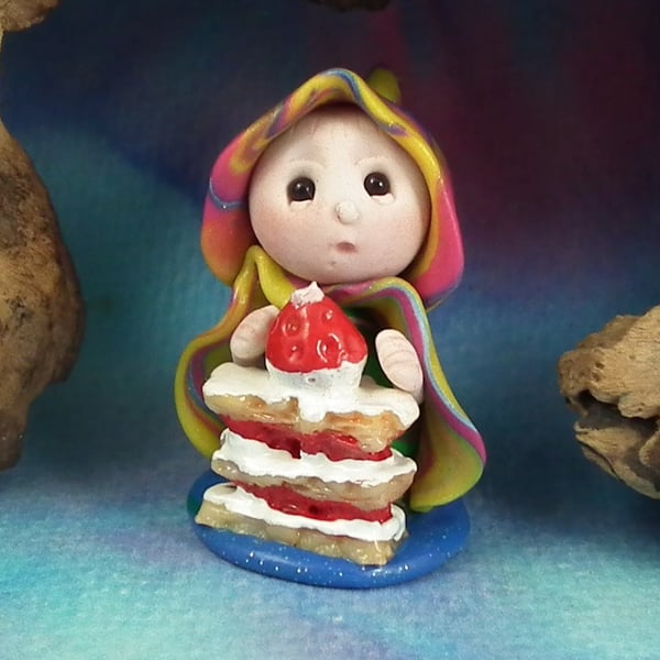 Sale Tiny Garden Party Gnome 'Nancy' with cream cake OOAK Sculpt Ann Galvin