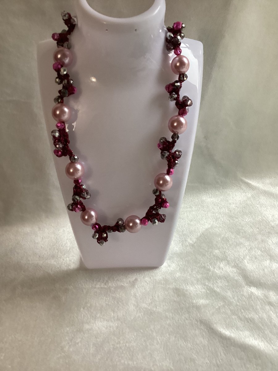 Choker, pink pearls beads necklace ,crochet necklace 