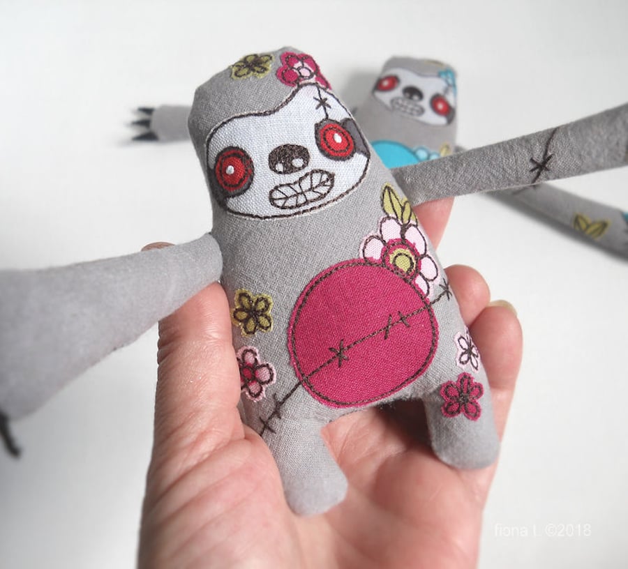 freehand embroidered floral zombie sloth - pink