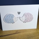 Handmade card with hedgehog, heart design with envelope
