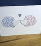 Handmade card with hedgehog, heart design with envelope