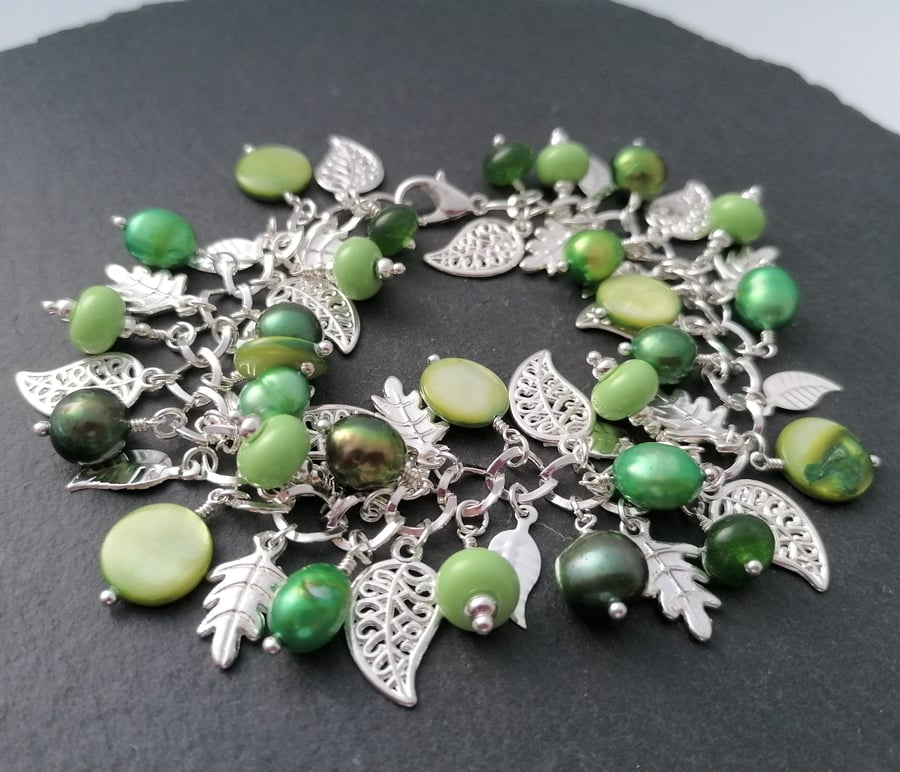 Leaf Bracelet - Leaf Charm Bracelet - Leaf Gift - Gemstone Charm Bracelet