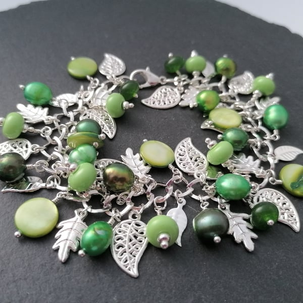 Leaf Bracelet - Leaf Charm Bracelet - Leaf Gift - Gemstone Charm Bracelet