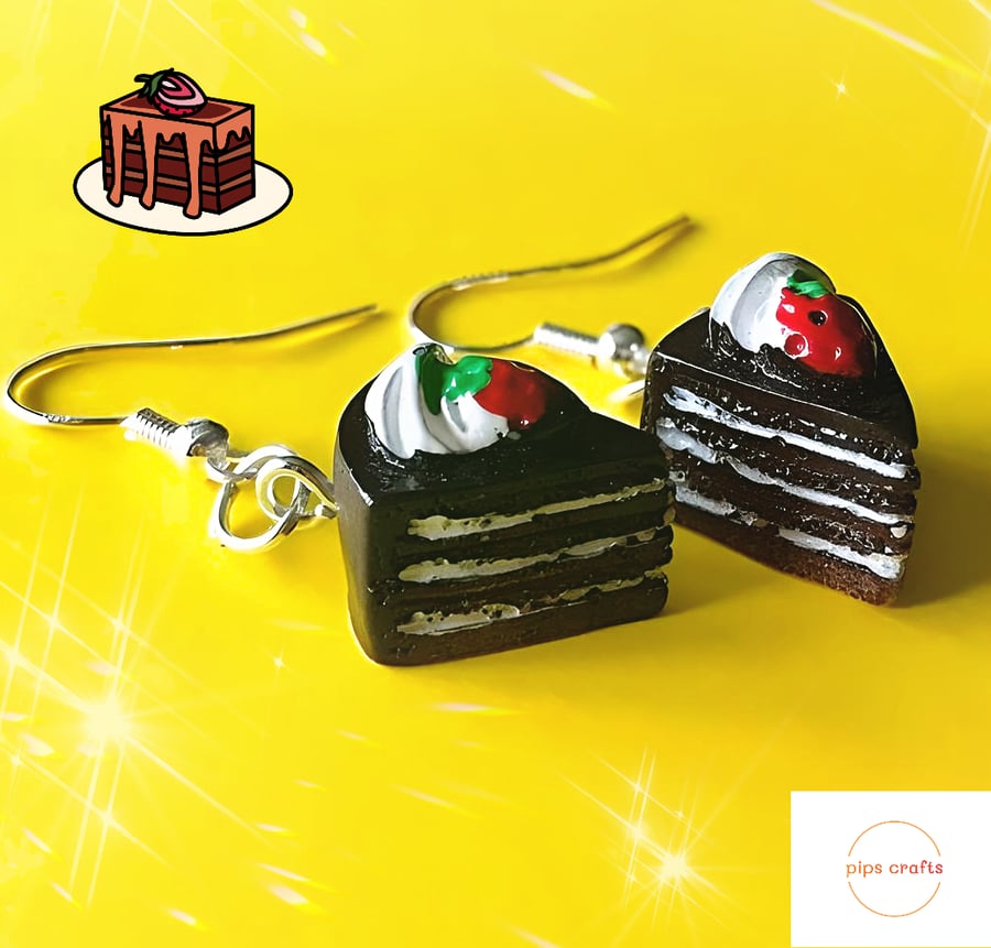 Fun Chocolate Cream Cake Earrings - Fun Quirky Bakery Theme Jewellery, Gift Idea