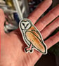 Barn owl hand painted porcelain brooch, owl power animal, wild bird small gift 