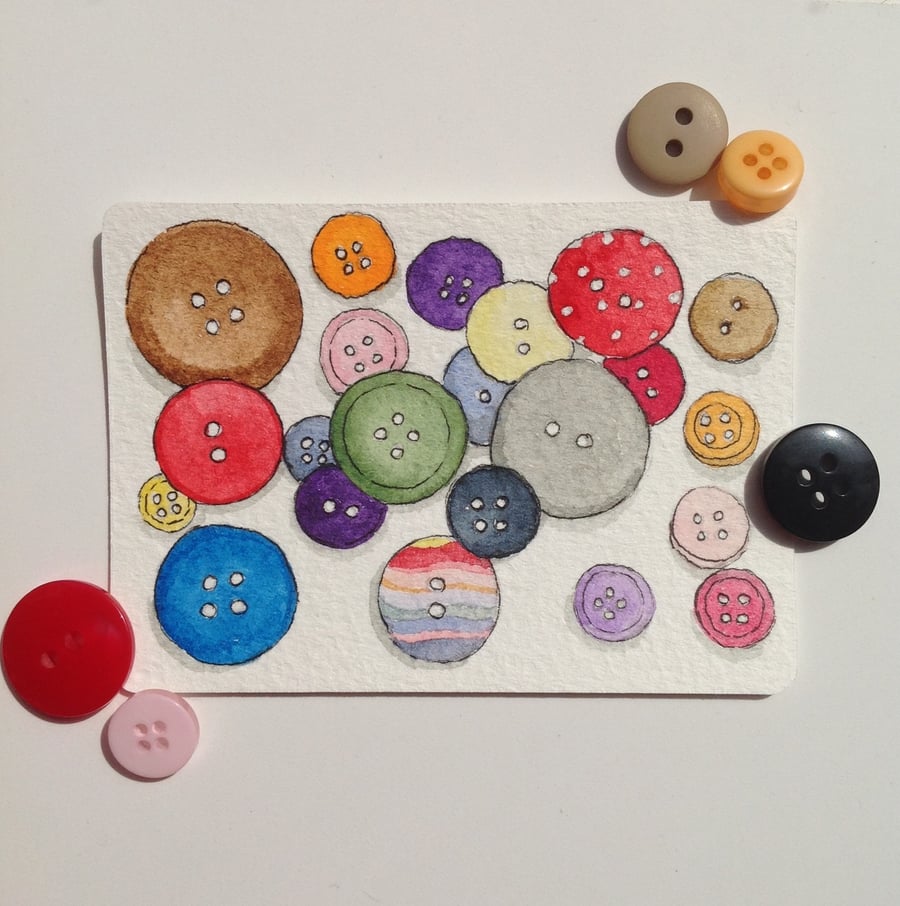 ACEO watercolour 'Buttons from my Button Jar'