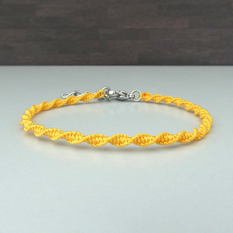 Yellow macrame bracelet for women. Adjustable 7" to 8" handmade bracelet.     