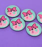 Cute Skull with Bow Buttons Aqua Pink Plastic 6pk 25mm (P6) - Image 1