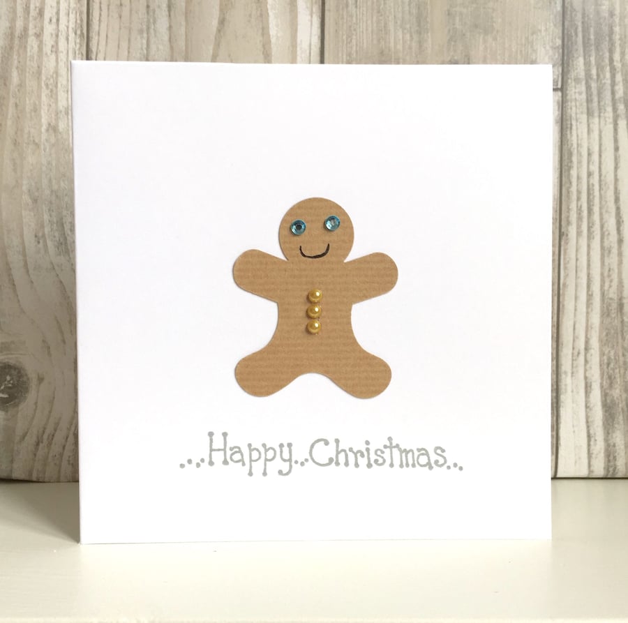 Christmas card - fun character gingerbread man hand crafted 