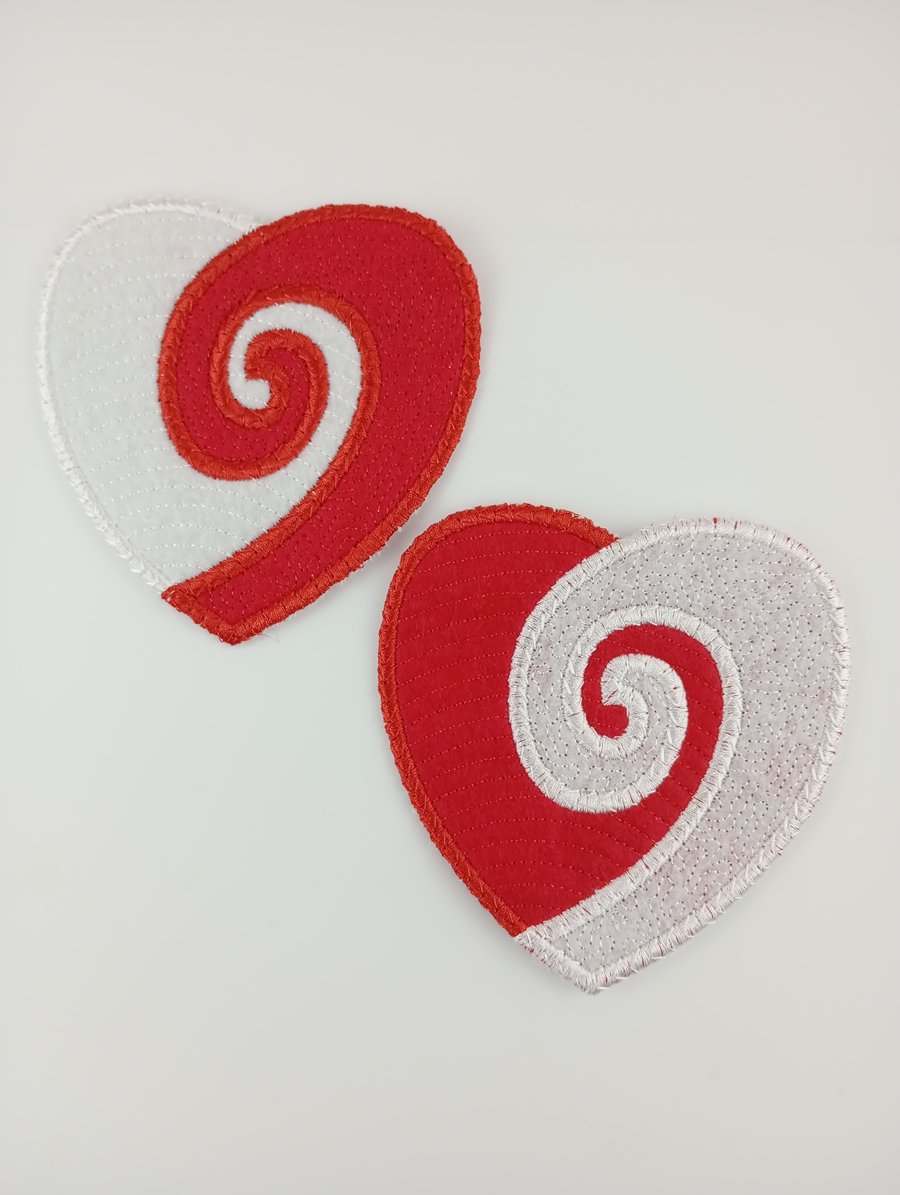 Felt swirly hearts - 2 stiff felt swirly hearts craft supplies