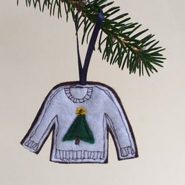 White Felt Christmas Jumper Tree Decoration