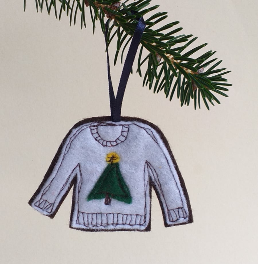 White Felt Christmas Jumper Tree Decoration