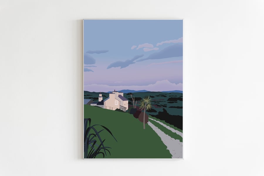 Cottage in Criccieth, North Wales Travel Illustration