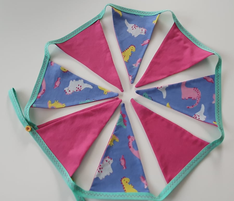 Fun Dinosaur Blue and Pink Bunting on Jade Binding
