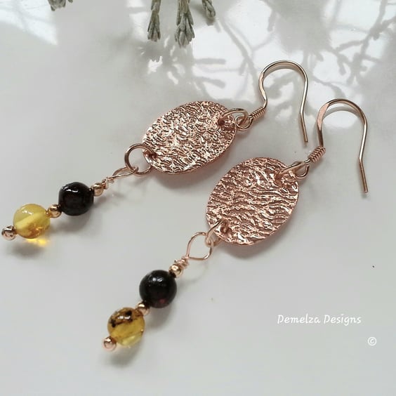 Baltic Amber Rose Gold Vermeil over 925 Sterling Silver Earrings