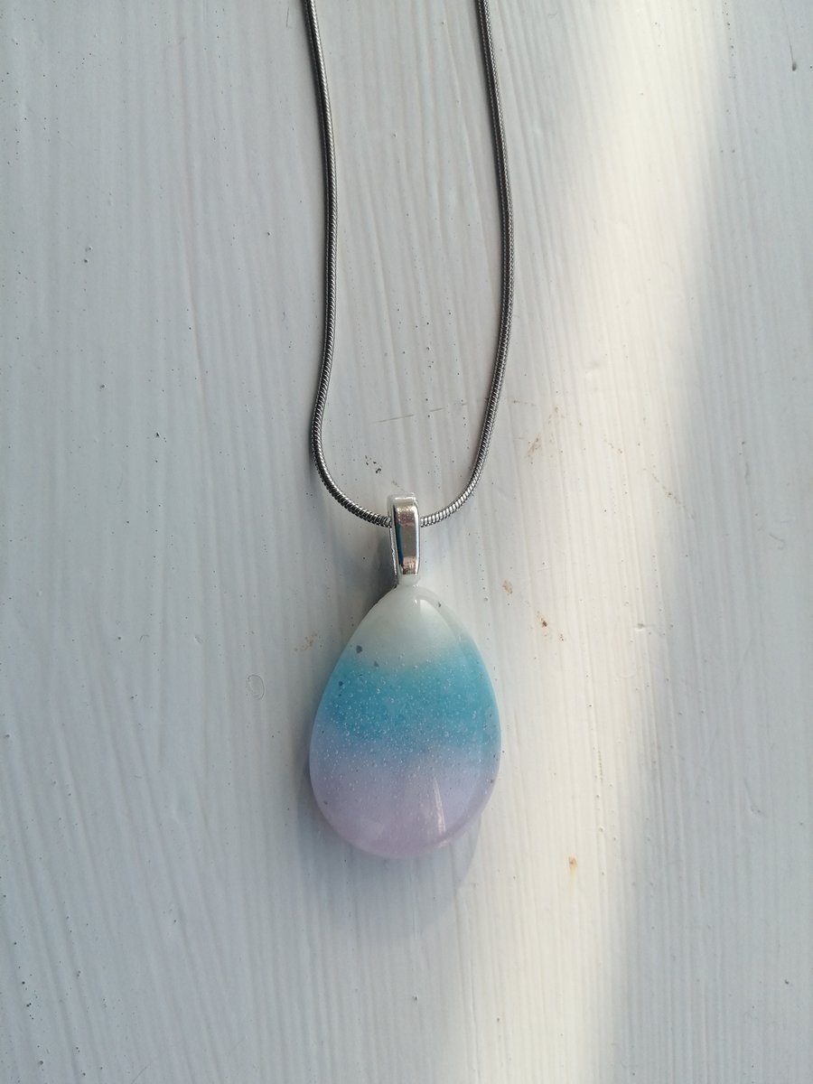 Drop of colour glass necklace pink, white and baby blue