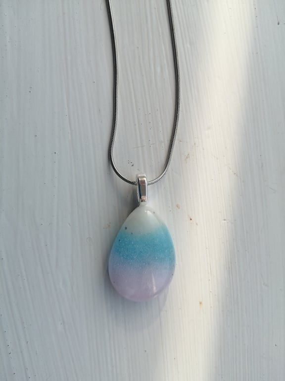 Drop of colour glass necklace pink, white and baby blue