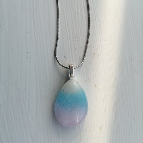 Drop of colour glass necklace pink, white and baby blue