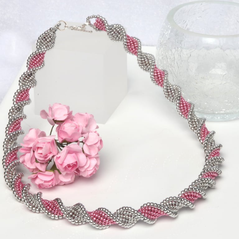 Pink and Silver Spiral Rope Necklace