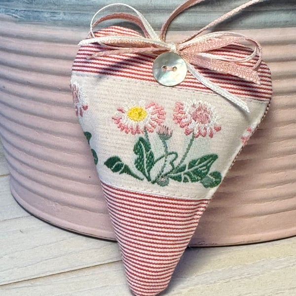 WILD DAISY HEART - fabric heart decoration - lavender, pink and ivory