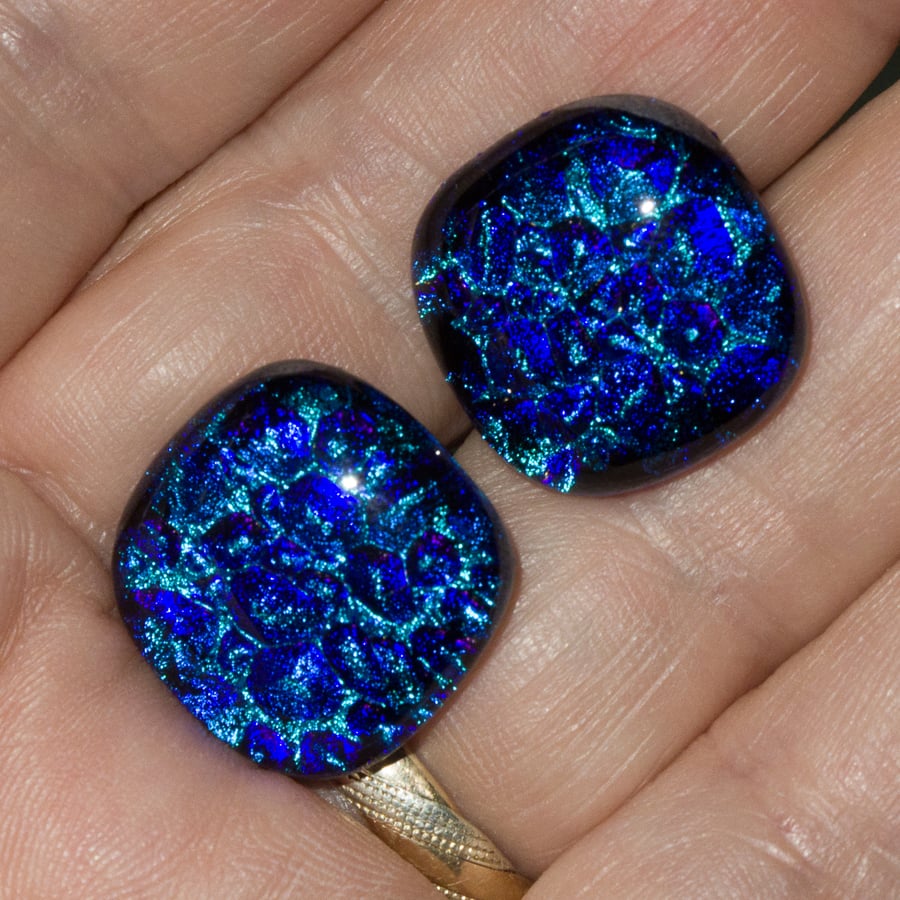 Bubbly Blue Fused Glass Cufflinks - 4055