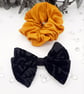 Black damask clip on bow and mustard yellow satin scrunchie.   - Image 7