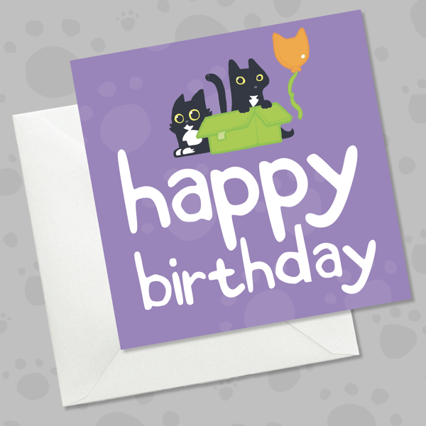 Funny Cat Birthday Card, Black Cat and Tuxedo Cat with Balloon, Cat Lover card