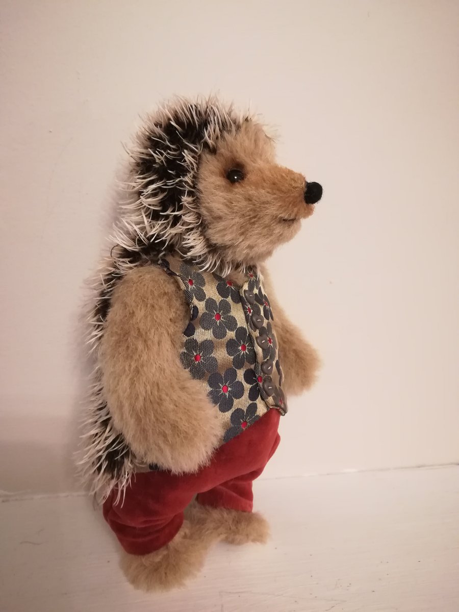 SOLD Hedgehog handmade OOAK mohair Steiff fabric, collectable poseable 
