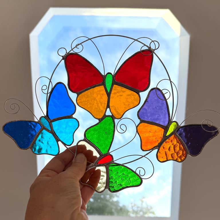 Stained Glass Butterfly Ring - Handmade Hanging Decoration - Multi