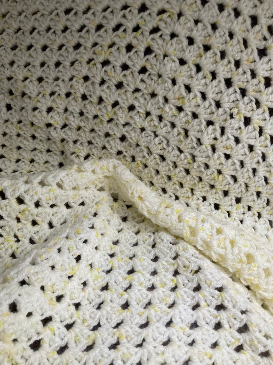 Crochet Baby Blanket Lemon & White Pastel Granny Square 